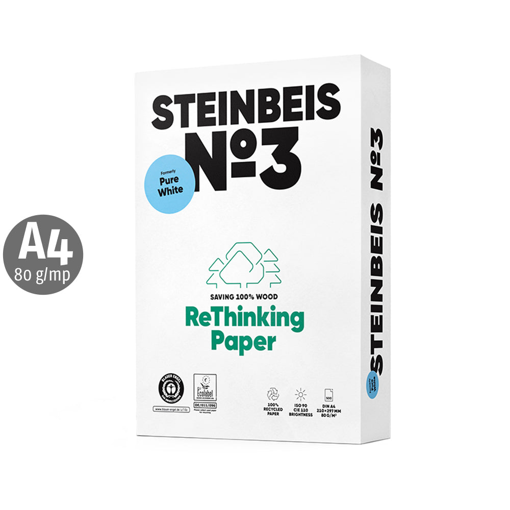 Hartie copiator reciclata, Steinbeis NO 3 Pure White, A4, 80 g/mp, 500 coli/top Hartie copiator reciclata, Steinbeis NO 3 Pure White, A4, 80 g/mp, 500 coli/top